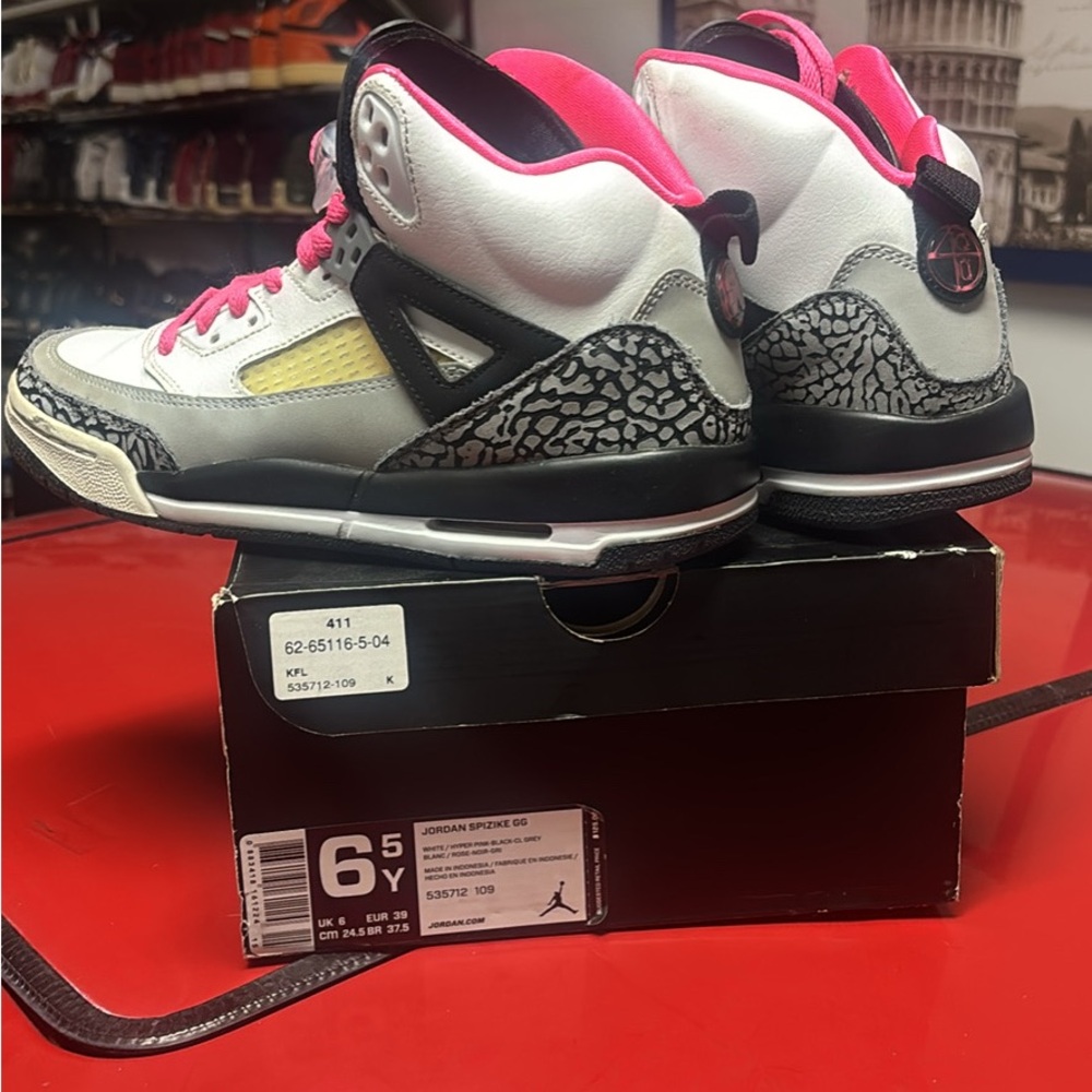Jordan Girls White, Pink & Black Retro-Style Sneakers
